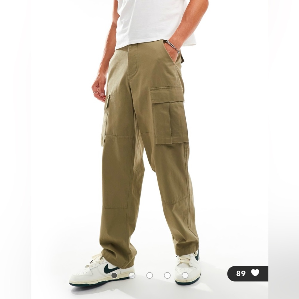 Asos Design Baggy Cargo Khaki Trousers